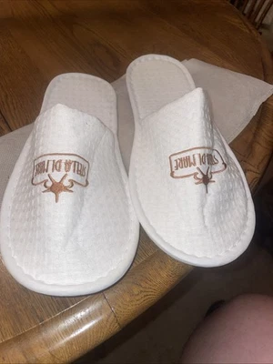 Hotel Resort Spa Travel Guest Waffle Slippers 10” White Gold Stella Di Mare - Image 1 of 3