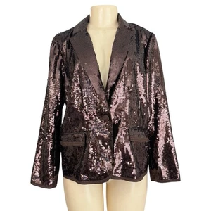 Chico's Shining Tuxe Sheron Jacket Timberglass Brown Sequin Blazer Size 1 - Picture 1 of 20
