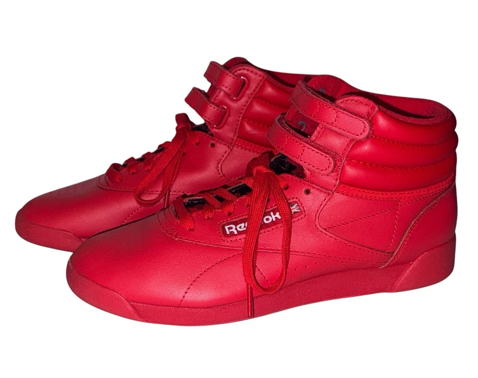 ZAPATOS DEPORTIVOS REEBOK CLÁSICOS PARA MUJER 7 FREESTYLE HI-TOP ROJOS ~ Usados una vez Foto 1 de 4