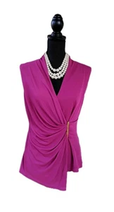 Donna Karan NY Knit Top M Pink Black Label Asymmetrical Draped Jersey 8 10 NEW - Picture 1 of 7