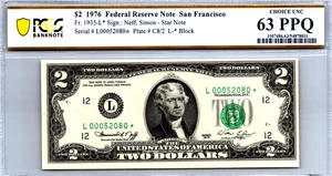 $2 1976 " STAR " FRN San Francisco Fr. 1935-L* - Picture 1 of 3
