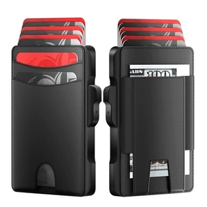 Portatarjetas billetera minimalista para hombre: estuche para tarjetas emergente, cuero genuino, inteligente,... - Imagen 1 de 9