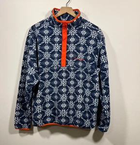 L.L. Bean Unisex Classic Fleece Pullover Nautical Navy Fair Isle Mens M Womens L - Picture 1 of 5