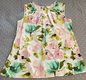 TARGET MERONA Short Sleeve Blouse Size Large Floral White Pink - Picture 1 of 4