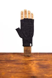 Black Melange Fingerless Ragg Wool Gloves - Picture 1 of 5