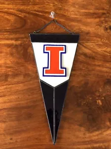 10.75” Stained Glass University of Illinois “Block I” Pennant Shaped Suncatcher - Picture 1 of 5