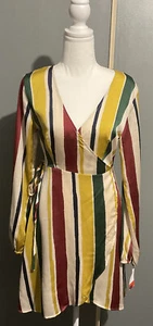 REVERSE Size Small Striped Wrap Dress Elastic Long Sleeves BNWT NEW Free Postage - Picture 1 of 7