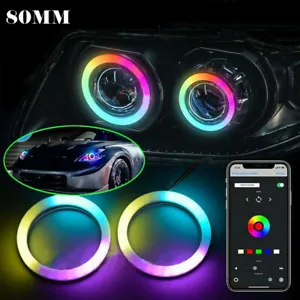 2X RGB 80MM LED Light Guide Angel Eyes Halo Rings for Car Headlight Retrofit New - Picture 1 of 8