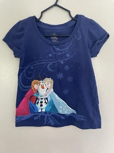 Disney Toddler Girls Frozen Elsa Anna Olaf 100% Cotton Short Sleeve Shirt Blue 2 - Picture 1 of 4