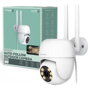 Merkury Smart Outdoor Auto-Follow Camera, Wi-Fi PTZ Cam, 1080p HD White - Picture 1 of 9
