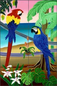 Macaw Tile Backsplash Ceramic Mural del Rio Tropical Bird Art POV-RR011 - Picture 1 of 5