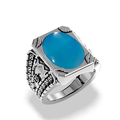 Anillo de plata de ley 925 con piedras preciosas de calcedonia para regalo de Halloween Foto 1 de 4