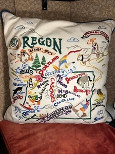 Catstudio OREGON 1998 Hand-Embroidered Cotton Pillow/Cover 18”Square Colorful - Picture 1 of 11