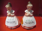 Salt pepper shaker set collectable rare retro two girls we give thanks