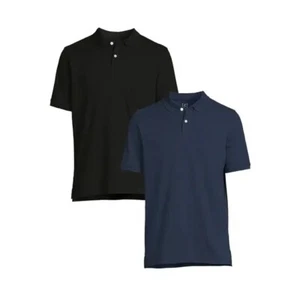 GEORGE (Black, MEDIUM) Polos Short Sleeve Large Black Mens Cotton - Picture 1 of 4