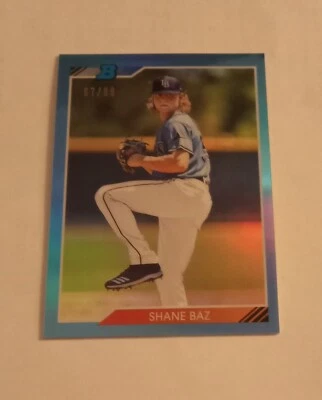 2020 Bowman Heritage Prospects Chrome Blue Refractor SP Shane Baz XRC 67/99 - Image 1 of 2
