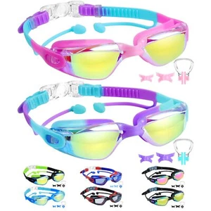 Kids Swim Goggles 2 Packs Swimming Goggles with Earplugs& Nose Clip Anti Fog/... - Picture 1 of 8