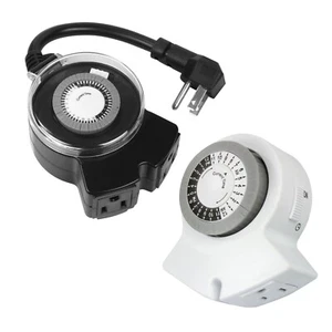 CP 2-Outlet 1 Indoor/1 Outdoor 24 Hour Mechanical Timer w/ 6 in Cord, CPCO95002 - Picture 1 of 7