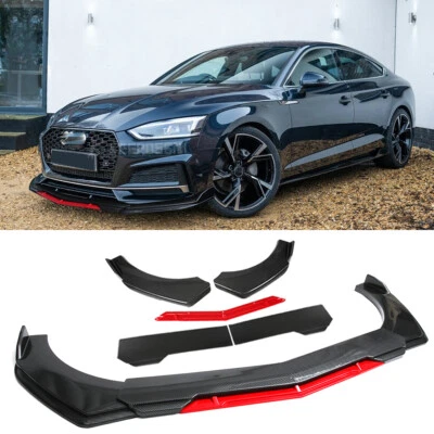 For Audi A5 S5 RS5 Front Bumper Lip Splitter Sport Spoiler Carbon Look + Red - Image 1 of 4