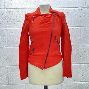 ZARA ROT GESTRICKTE BIKERJACKE STRUKTURIERTER REISSVERSCHLUSS ASYMMETRISCH DICK Y2K UK XS - Bild 1 von 6