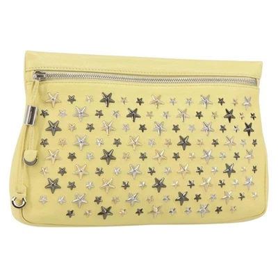 Auténtico bolso de mano Jimmy Choo con tachuelas de cuero amarillo plateado BA6189 Foto 1 de 4