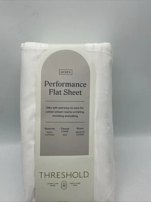 Threshold Performance Flat Sheet Queen White Made Of Cotton - Image 1 of 4