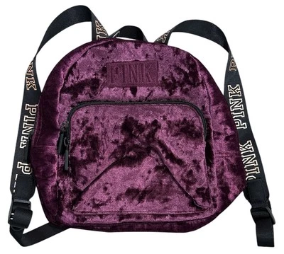 Victoria’s Secret ROSA Lujo Terciopelo MINI Mochila Escuela Terciopelo Borgoña Foto 1 de 2