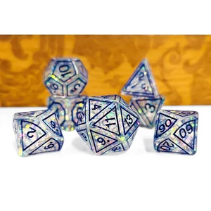 DND Custom Blue Magic Stone Transparent Resin Material Dice Set Unique Polyhedra - Picture 1 of 12
