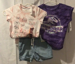 NWT Girl Size Small 6/6X Shorts & Two T-Shirts Jurassic World Turning Red Cat - Picture 1 of 6