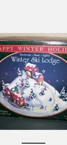 Musica animata natalizia vintage Happy Winter Holiday WINTER SKI LODGE con scatola - Foto 1 di 2