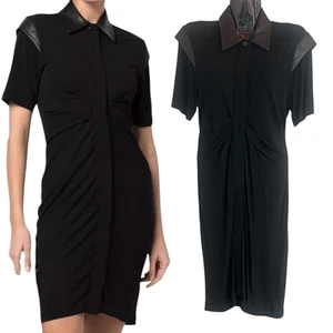 Abito camicia Helmet Lang VSCS nero viscosa dettagli pelle taglia S prezzo al pubblico consigliato $395 nuovo con etichette - Foto 1 di 7