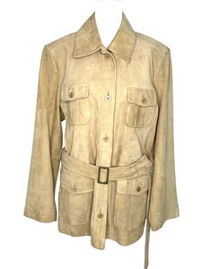 Dana Buchman Wildleder Shacket Hemdjacke hellbraun Knopfleiste weiches Leder gefüttert Gr. M - Bild 1 von 15