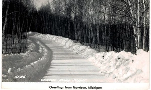 Harrison MI RPPC Winter Road Scene 1940-50 EK - Bild 1 von 2