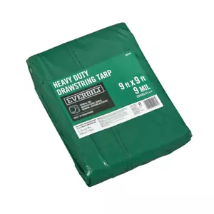 9 ft. x 9 ft. Heavy Duty Tarp with Drawstring Reusable Durable Green - Picture 1 of 9