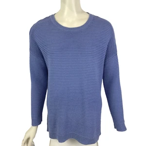 Dotti Jumper Blue Size S 8 10 Rib Knit Drop Long Sleeve Side Slits Cotton Blend - Picture 1 of 13
