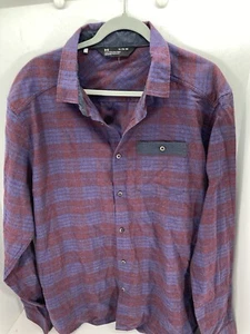 Under Armour Flannel Shirt Men XL Purple Plaid Long Sleeve Button Loose Casual - Picture 1 of 13