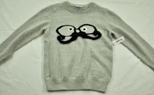 boys Spotted Zebra sweater size XS(4-5) gray long sleeve crew neck mustachio - Picture 1 of 7