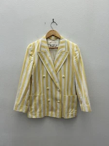 Vintage 80s Escada Double Breasted Striped Cotton Blazer 36 (6US) - Picture 1 of 7