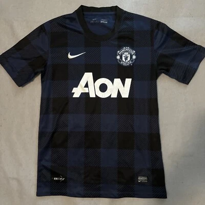 Camiseta de fútbol Nike Manchester United FC talla S negra azul a cuadros Dri Fit AON Foto 1 de 4