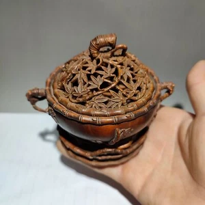 old antique wood carving Boxwood wooden sculpture statue Incense burner room - Picture 1 of 8