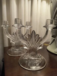 VINTAGE FOSTORIA CRYSTAL BAROQUE FLAME DOUBLE CANDLE HOLDERS - Picture 1 of 7