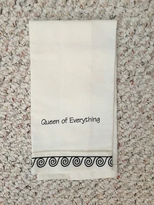 NWOT LINEN / COTTON KITCHEN TEA TOWEL 'QUEEN OF EVERYTHING" WHITE BLACK - Picture 1 of 4