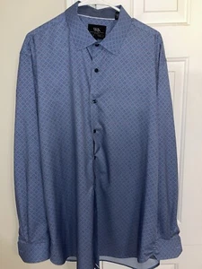 WRK 4 Way Stretch Dress Shirt Mens Size 18 Blue Geometric Stretch Long Sleeve - Picture 1 of 7