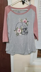 Ladies shirt Skull and Flowers 2xl Womens Pink And Grey - Picture 1 of 7