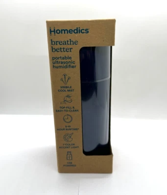 HoMedics Breathe Better Portable Ultrasonic Humidifier (Navy Blue) NEW - Image 1 of 4