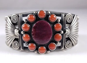 Darrell Cadman Navajo Sterlingsilber Armband mediterran Koralle Cluster - Bild 1 von 9