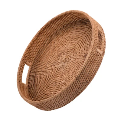 Round Rattan Tray Woven Serving Tray Rattan Vegetable Basket Wicker Serving Tray - Image 1 of 4