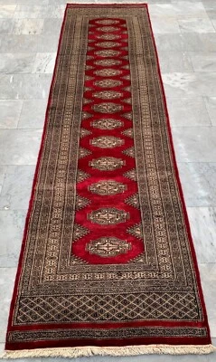 Vintage Afghan Rug Hand Knotted Bokhara Wool Cozy Runner Rug 3x10 ft Free Ship - Image 1 of 4