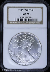 1992 $1 American Silver Eagle NGC MS 69 | Uncirculated UNC BU - Picture 1 of 4