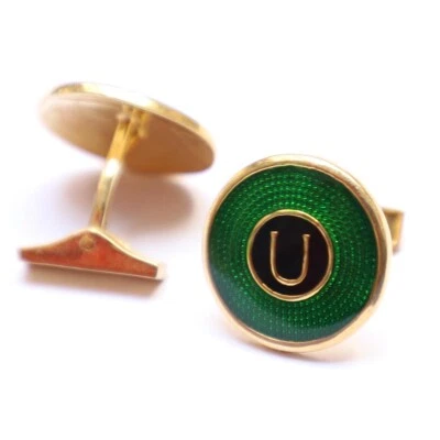 Gemelos iniciales de plata de ley 925 enchapados en oro en forma redonda Foto 1 de 4